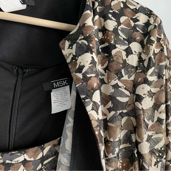 MSK gold and black dress with cropped bolero style jacket sz 14 metallic pattern - Picture 7 of 14